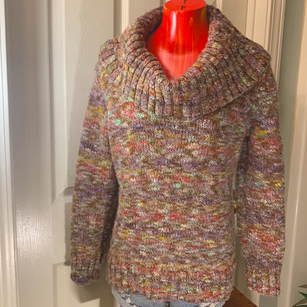 Hand Knit Chunky Kawaii Cute Sweetheart Cowl Neckline Sweater - Picture 2 of 12